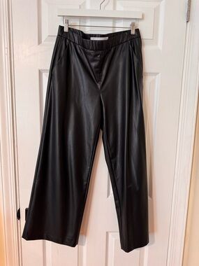 RAFFAELLO ROSSI Black Faux Leather Wide-Leg Pants